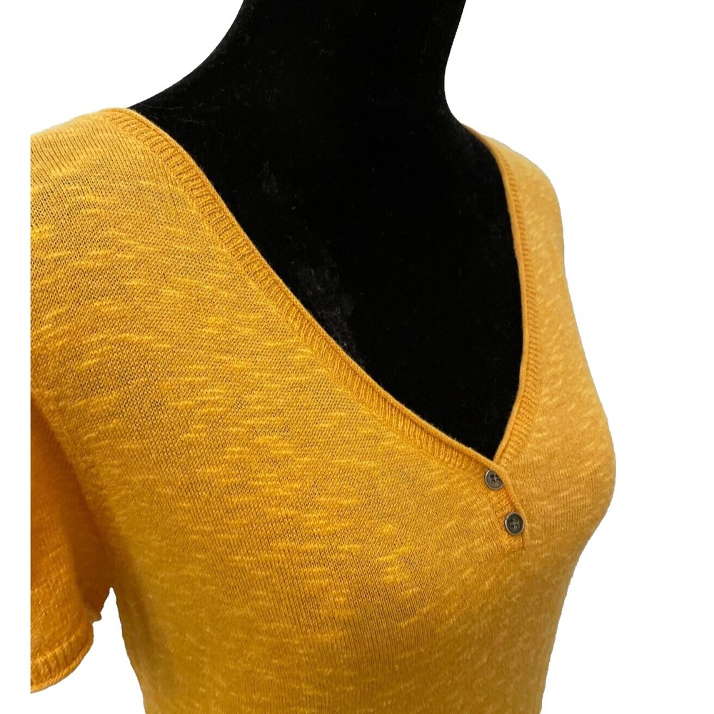 Eileen Fisher Womens Pullover Short Sleeve Henley Top Large Gold Linen Blend - Picture 8 of 12
